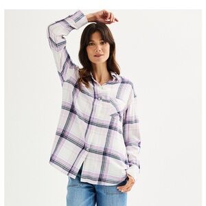 NWT • Plaid Button-Up Shirt - Purple and White